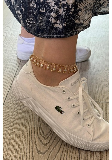 Dorikalı Doğal İnci Sallantılı Kadın Halhal Gold