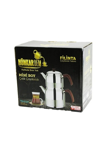 Filinta Mini Boy Çelik Çaydanlık Seti Çift Kapaklı Renkli Bakalit Kulp Üst Demlik: 1lt - Alt Suluk: Çok Renkli