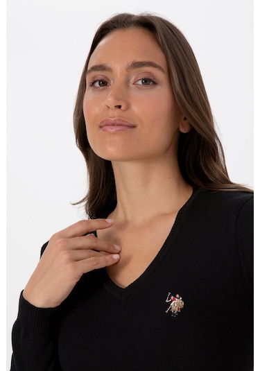 U.S. Polo Assn. Kadın Siyah V Yaka Basic Kazak 50307727-VR046