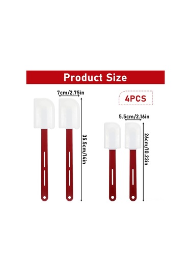 Ximistore9 4'lü Fırın Ve Mutfak Silikon Spatula Seti: Isı Dayanıklı Uzun/kısa Saplı Karıştırma Ve Kazıma Aletleri 2 Küçük, 2 Orta Kırmızı - Beyaz