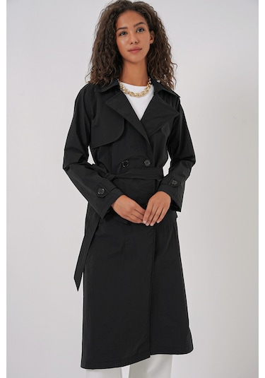 Bigdart 5938 Kruvaze Yaka Trençkot - Siyah