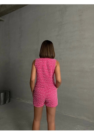 By Mop Yelekli Şort Takım Pembe Pembe