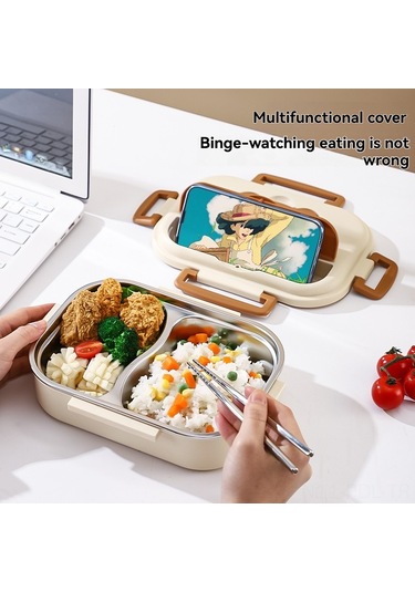 Padalink 316 Tıbbi Kalite Paslanmaz Çelik Isı Saklama Bento Kutusu, 2 Bölmeli, Öğrencilere Ve Ofis Çalışanlarına Uygun, Kaşık Ve Çatal İçeren 500ml Kapasite Yemek Kutusu Sarı