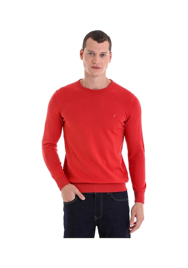 Hatemoğlu Erkek Regular Fit Düz Bisiklet Yaka Pamuklu Triko Kazak Kiremit