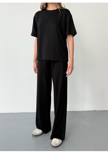 Kadın Modal Kısa Kolu Soft Touch Spor Takım Siyah