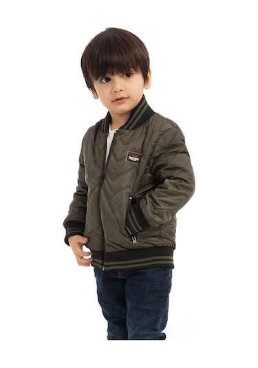 Erkek Çocuk Kolej Yaka Astarlı Su Ve Rüzgar Geçirmez Fermuarlı Mont Ceket Haki