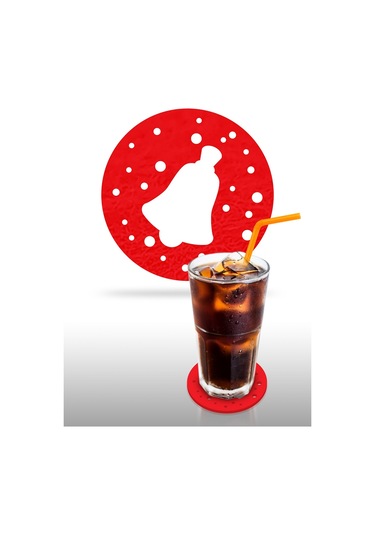 Yılbaşı Temali -3 Desenli Kırmızı Keçe Bardak Altlığı  6'lı Takım Kırmızı