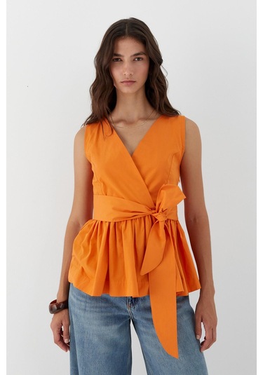 Kuşak Bağlamalı Kolsuz Bluz Turuncu Turuncu