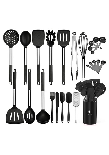 Guojin 26 Parça Paslanmaz Çelik Silikon Uçlu Spatula Seti Siyah