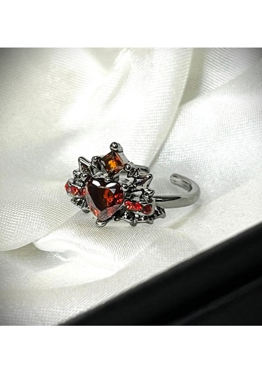 Dükkan Design Kırmızı Kalpli Ayarlanabilir Pinterest Yüzük Antrasit