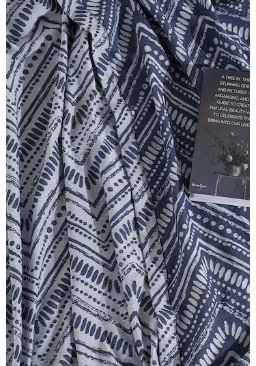 Elart Petra Keten Görünümlü Yatak Örtüsü Seti 3 Parça Çift Kişilik Lacivert