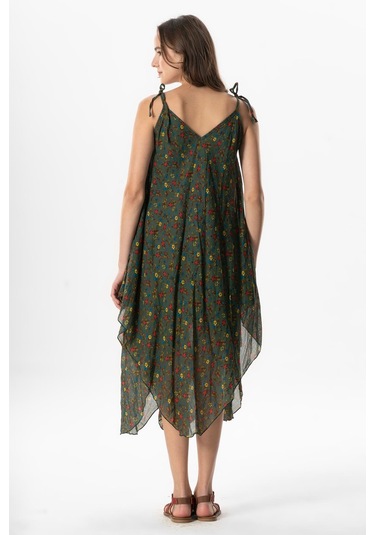 Askılı Vual Afrodit Midi Boy Yazlık Elbise Menekşe Yeşil 6239 Menekşe Yeşil
