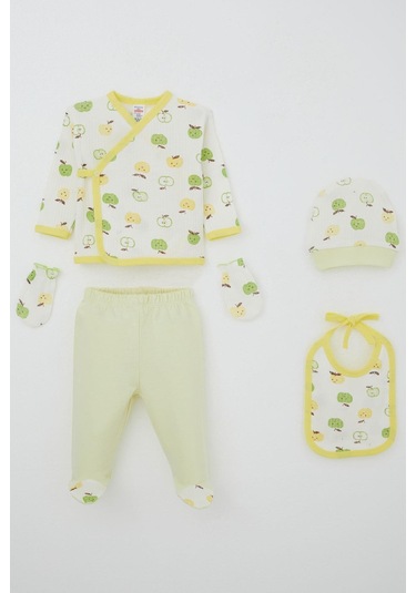 Breeze Erkek Bebek Hastane Çıkışı 5 Li Sevimli Minik Elma Desenli 0-3 Ay, Ekru Ekru