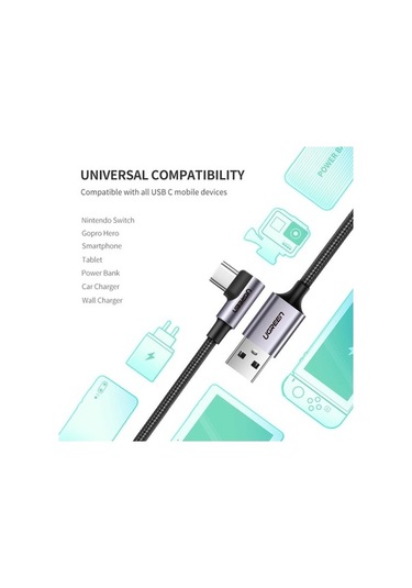 Ugreen Usb-c To Usb-a 3a Qc 90 Derece Hızlı Şarj Kablosu, 2 Metre, Uzay Girişi, 50942 -