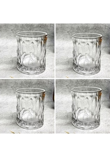 El Yapımı Cam Viski Meşrubat Bardak 4'lü Set