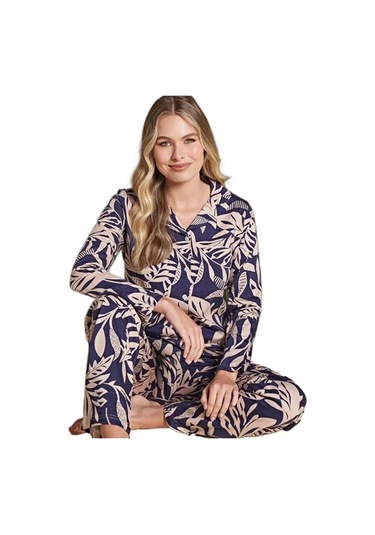 Yaren Collection Pamuklu Kadın Pijama Takımı Uzun Kollu Nefes Ala Lacvert