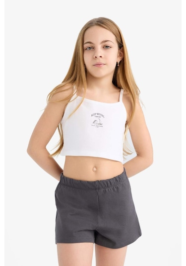 DeFacto Kız Çocuk 2'li Takım Baskılı Atlet Beli Lastikli Şort E5696A825HSAR1 Antrasit