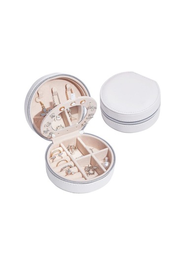 Chavin Beyaz Deri Seyahat Yüzük Küpe Kolye Takı Kutusu St1-69by Beyaz