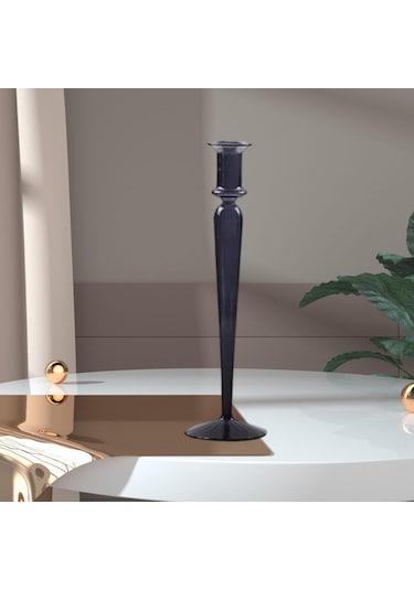 Suntek Cam Mumluk Standı Şamdan Dekor Yemek Noel 9.5x32cm Siyah