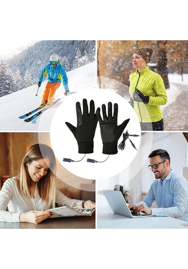 Isıtmalı Kayak Eldivenleri, Su Geçirmez Pil İle Çalışan Kış İş Eldivenleri, Snowboard Isıtmalı Ekipman Siyah
