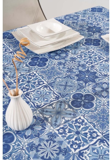 Mavi Çini Desenli Masa Örtüsü, Sofra Bezi, Piknik Örtüsü Mavi