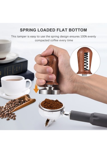 Yaozixa 51mm Ahşap Saplı Paslanmaz Çelik Espresso Tamper - 35lb Basınçlı Profesyonel Barista Seti