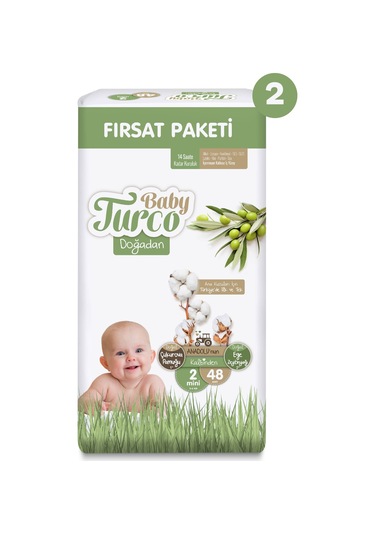 Baby Turco Doğadan Ekonomik Fırsat Paketi Bebek Bezi 2 Numara 96 Adet 2'li