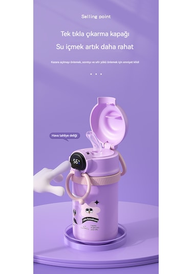 Güzel Görünümlü Ve Isıyı Gösteren Karikatür Termos Bardak-mor