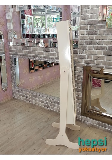Ayna Denizi Klasik Model Krem Renk Ayaklı Boy Aynalı Takı Dolabı
