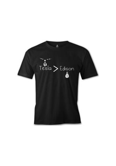Tesla & Edison Baskılı Siyah Erkek Tshirt 001