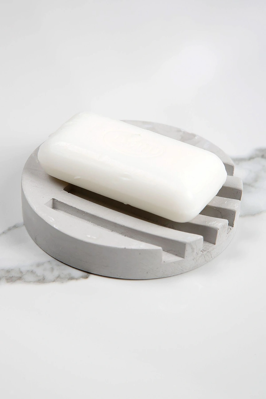 Mermer Desenli Yuvarlak Model Beton Katı Sabunluk Su Giderli 10 Cm Beton Gri