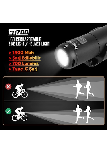 Stradacycles St-700 Lityum Şarj Edilebilir Ön Far