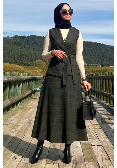 Azize Etek Yelek Takım Haki Çok Renkli