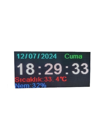 Renkli Dijital Led Saat, Tarih, Derece Ve Nem Kasa Ölçüsü: 48x96 Cm