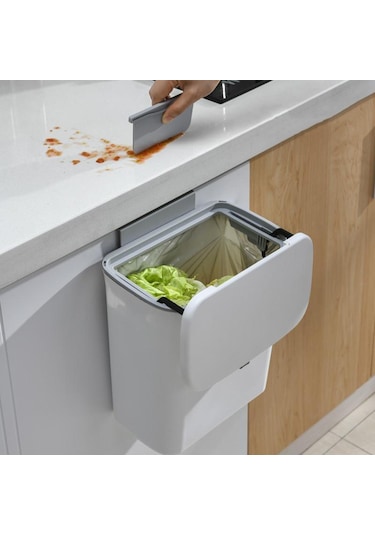 Suntek Plastik Çöp Kutusu Sepeti Ev İçin Duvara Monte 2.4galon Gri