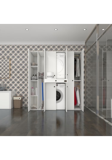 Kenzlife Çamaşır-Kurutma Makinesi Dolabı Ve Giysi Dolabı Çekmeceli Ebuzer Sol Raf Byz 187 160 60 % 100 Full Mdf Çok Renkli