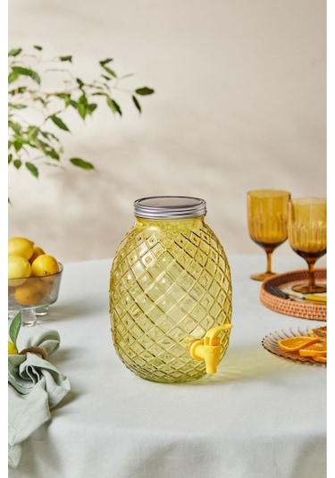 Karaca Melon Musluklu Kapaklı Cam Sebil Damacana Sarı 4650 ml