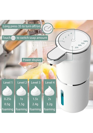 Anjiexun Sabunluk - Temassız Köpüren Sabunluk 400ml Banyo İçin Beyaz