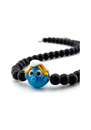 Solfera Şirinler Şirine Siyah Oniks Doğal Taş Kadın Kolye Q0596 Turkuaz