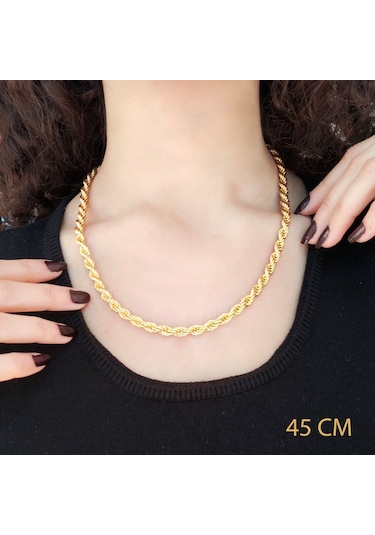 Ferizz Ferizz Altın Kaplama 6Mm Kalın Burgu Halat Zincir Zn-131 Gümüş