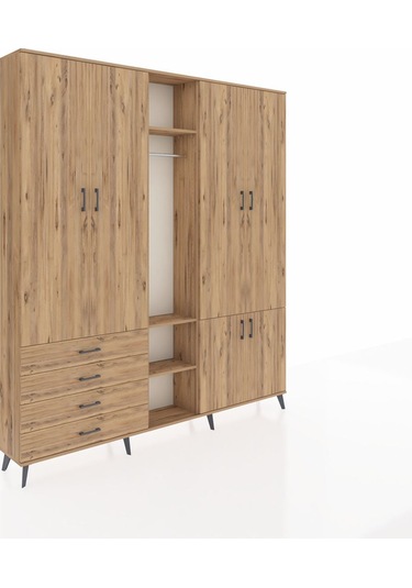Arges Dolap 14 Raflı 4 Çekmeceli Tek Askılı 220x30x243 Çam-çam/çam Atlas Çam/atlas Çam