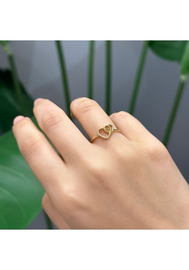 14k Altın İkili Kalp Yüzük