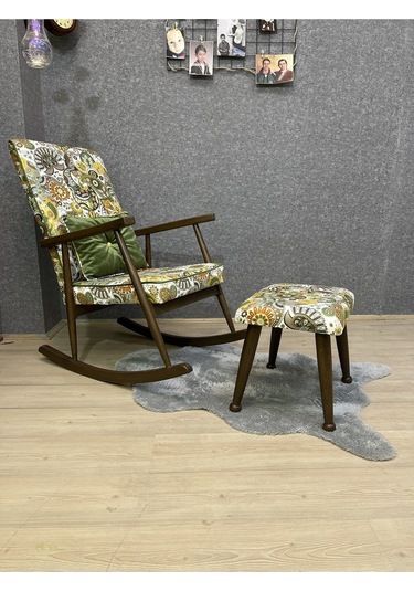 Asedia Trend Ceviz Yeşil Retro Sallanan Sandalye