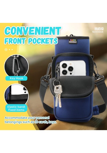 Nuovoware Su Şişesi Taşıyıcı Çanta, 25 Oz/32 Oz Şişe Kese Tutucusu, Ayarlanabilir Omuz El Kayışı 2 Cep Askı Neopren Sleeve Spor Su Şişesi Aksesuarlar Yürüyüş İçin Kamp Büyük Koyu Mavi Yürüyüş İçin Koyu Mavi