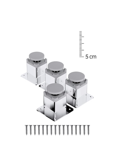 Metal Mobilya Ayağı 5 Cm Ayna Krom 4 Lü Set 40x40 Kare Profil Tv Ünitesi Kanepe Koltuk Yükseltici Ayna Krom 5 Cm