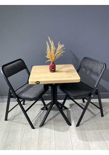 Mercan Safir 2 Kişilik Kare Mutfak Yemek Masası Takımı 2+1 Keten Gri 60 Cm Safir Gri 2'li