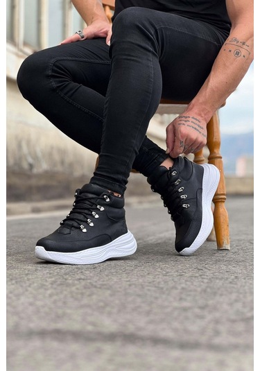 Wagoon Wg035 Siyah Cilt Yüksek Taban Yarım Bilek Bot Siyah