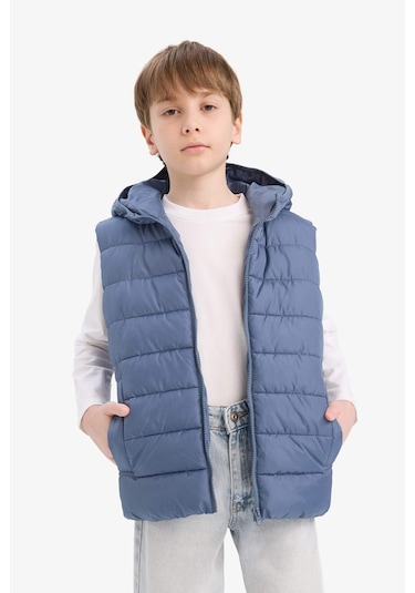 Defacto Erkek Çocuk Su İtici Kapüşonlu Fermuarlı Şişme Yelek E7497a825augr171 Gri