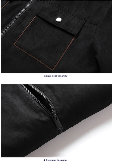 Polar Astarlı Ve Kalınlaştırılmış Kuzu Postu Erkek Ceketi Siyah