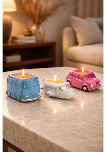 Sevimli Araçlar Kap İçi Mum Set3 3 Lü Set Renkli
